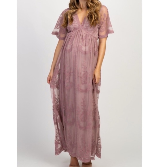 Pinkblush Dresses & Skirts - Pink & Blush | Dark Mauve Lace Mesh Overlay Maxi Dress